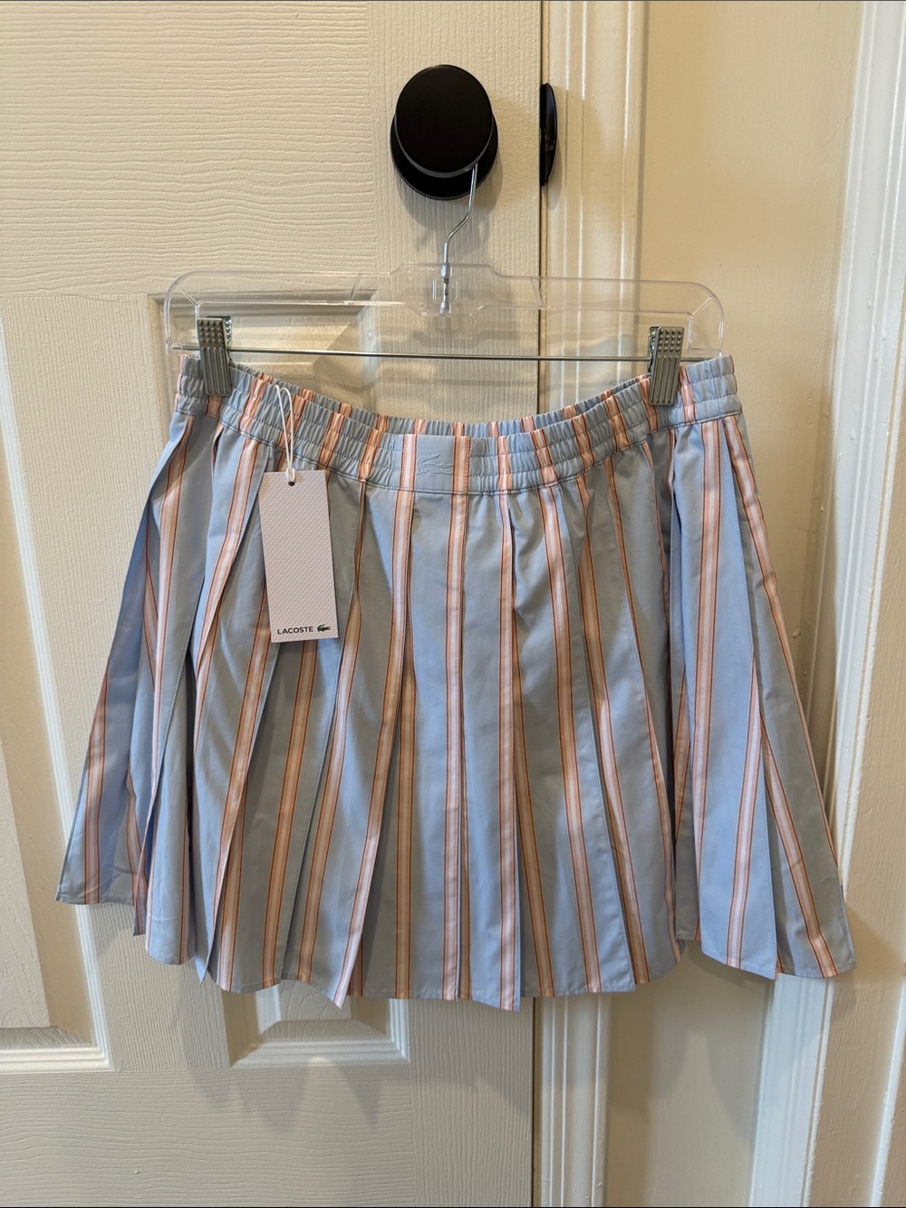 Lacoste Light Blue and Peach Vertical Stripe Pleated Skirt